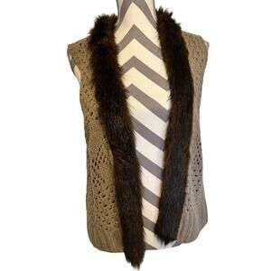 Cato XLarge Sleeveless Open Weave Vest Faux Fur Trim Minx Old Money Country Club